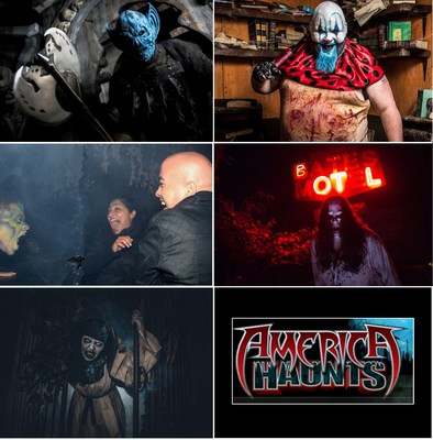 Best Haunted Houses in the Nation: caption left to right -- Bennett’s Curse - Baltimore, MD; Spooky World - Litchfield, New Hampshire; Erebus - Pontiac, MI; Bates Motel - Philadelphia, PA; 13th Floor - Denver, CO