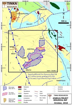 Figure 1.  Geological Map of Ayawilca (CNW Group/Tinka Resources Limited)
