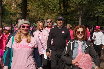 Walkers decked out in pink show their support in Central Park in New York City for the American Cancer Society's Making Strides Against Breast Cancer walk, featuring national presenting sponsor Avon.