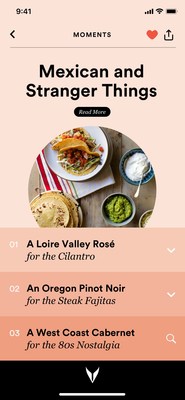 The Coravin Moments(TM) app offers recommendations on unique wine pairings for everything from food to film to music and movies.