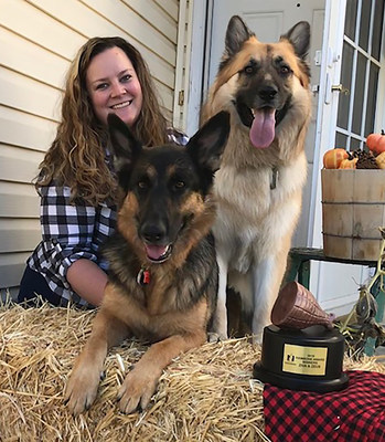2018 Hambone Award winners Ziva and Zeus with their owner, Jessica Donges