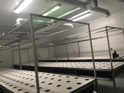 Just Kush grow room #1 - proprietary aeroponic tables in place (CNW Group/Liberty Leaf Holdings)