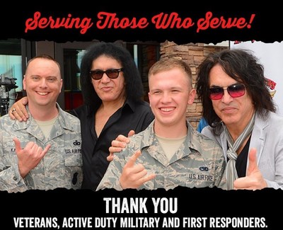 Gene Simmons and Paul Stanley of KISS will offer free food to veterans, active military and first responders at their Rock & Brews restaurants on Veterans Day.