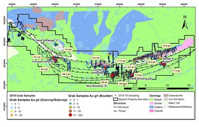 Figure 2: 2018 Qiqavik Grab Sample Results (CNW Group/Orford Mining Corporation)