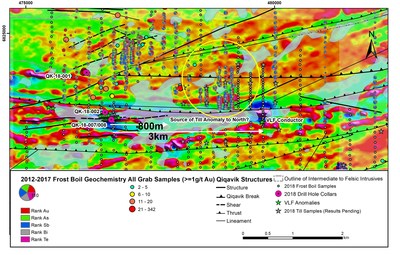 Figure 3: Qiqavik - Interlake Area shown on 1st Vertical Derivative of Airborne Magnetic Survey (CNW Group/Orford Mining Corporation)