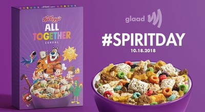 In celebration of Spirit Day and for one day only, Oct. 18 – limited edition “All Together” Spirit Day cereal boxes, will be available exclusively at Kellogg’s New York City Cafe to mix favorite Kellogg’s cereals together in celebration of belonging no matter how you look, where you’re from, or who you love. All proceeds from Kellogg’s “All Together Cereal” will be donated to GLAAD.