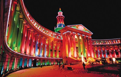 November weekends in The Mile High City are full of fun events and holiday season festivities. Pictured: Denver City and County Building after the Grand Illumination, taking place November 23. (Courtesy of VISIT DENVER)
