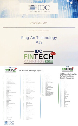 Ping An Technology once again selected into the 2018 IDC Financial Insights FinTech Ranking Top 100 list, ranking 39th