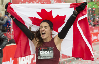 In her debut marathon, Canadian Kinsey Middleton finished in a time of 2:32:09, the first Canadian female to cross the line. (CNW Group/Scotiabank)