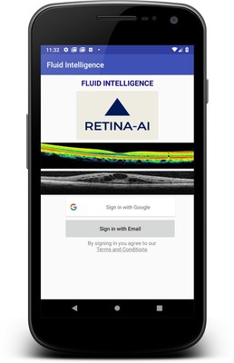 RETINA-AI Fluid Intelligence Android device uses AI to detect macula edema and subretinal fluid on OCT scans.