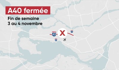 Réseau express métropolitain: Complete closure of a portion of the A40 between the A13 and St-Jean Boulevard on the weekend of November 3 to 4
