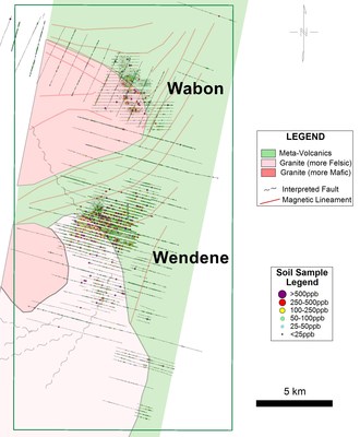 Figure 2: Wendene Permit Soil Geochemistry (CNW Group/Progress Minerals Inc.)