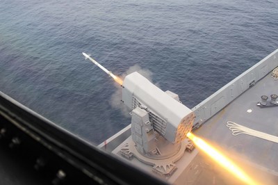 The USS Arlington fires a Raytheon-built RAM missile during a live-fire exercise on Oct. 14, 2018.  A supersonic, lightweight, quick-reaction, fire-and-forget weapon, the RAM system is designed to destroy anti-ship missiles. (Photo: U.S. Navy)