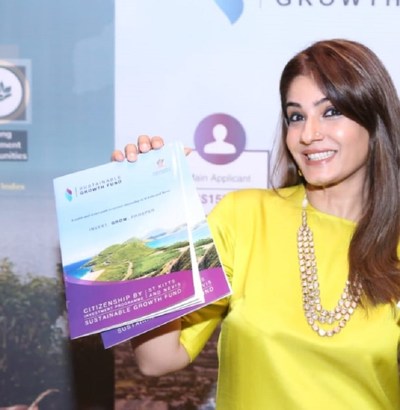 Raveena Tandon at the St Kitts and Nevis display at GIIS 2018 (PRNewsfoto/CS Global Partners)