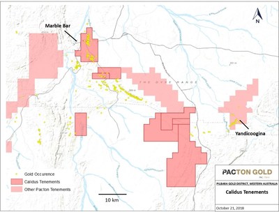 Figure 2. Location of Calidus tenements subject to Calidus-Pacton Agreement. (CNW Group/Pacton Gold Inc.)