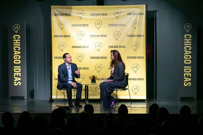 Claudia Romo Edelman of We Are All Human Foundation (R) and Julian Castro, former Secretary of Housing and Urban Development, discuss findings from the Foundation's Hispanic Sentiment Study at Chicago Ideas Week on October 20, 2018 in Chicago, Illinois. According to the Hispanic Sentiment Study, conducted by Zeno Group, Latinos are launching more new businesses, achieving higher levels of education, and reaching the C-suite of Fortune 500 companies in greater numbers than ever, but more than three-quarters of Latinos recently surveyed were surprised by at least one of these and other well-documented facts. For more information, visit www.WeAreAllHuman.org. (Photo by Jeff Schear/Getty Images for We Are All Human Foundation)