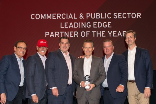 ORock Technologies executives accept the 2018 Red Hat Leading Edge Partner of the Year Award for Public Sector. From left to right: Arun Oberoi, Executive VP, Global Sales and Services, Red Hat; Paul Smith, Sr. VP & GM, Public Sector NA, Red Hat; Steve Robinson, Chief Commercial Officer, ORock Technologies; Gregory Hrncir, Co-Founder and CEO, ORock Technologies; Bill O'Neill, Chief Revenue Officer, ORock Technologies; and Michael Byrd, VP, US Public Sector Channel Sales, Red Hat.