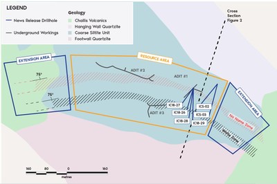 Figure 1. Bedrock geology and surface expression of cobalt-copper mineralization at Iron Creek. (CNW Group/First Cobalt Corp.)