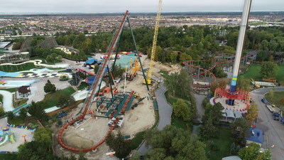 The lift hill for dive coaster Yukon Striker is on its way up at Canada's Wonderland, and at completion will feature a 245-foot (75m) drop into an underwater tunnel - the highest drop for a dive coaster in the world.