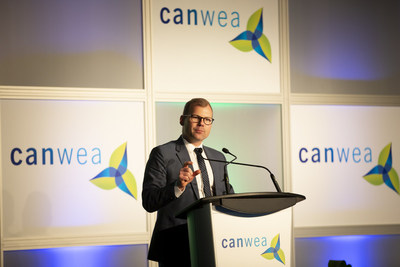 The Honourable Dustin Duncan, Saskatchewan’s Minister of Environment and Minister Responsible for SaskPower, at CanWEA 2018, reaffirming his government’s commitment to wind energy as a pillar of its plan to double renewable electricity capacity by 2030. (CNW Group/Canadian Wind Energy Association)