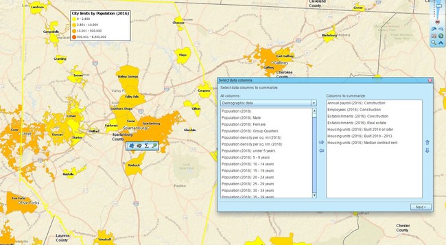 A Map Business Online business map in process, accessing the USA Economic Census Data.