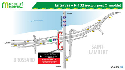 Entraves – R-132 (secteur pont Champlain) (Groupe CNW/Ministère des Transports)