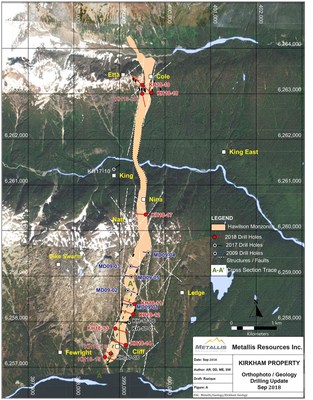 2018 Exploration Map on Hawilson Monzonite Complex (CNW Group/Metallis Resources Inc.)