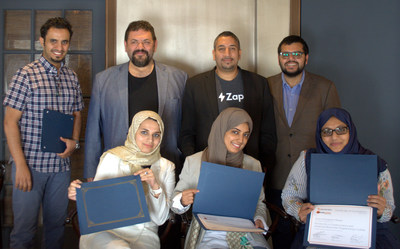 Professor Walaa Alharthi, Director of the Taibah Valley Blockchain Lab, and fellow faculty members complete training in advanced blockchain programming at Blocktech headquarters in New York City, with Blocktech CEO Nick Spanos, Kumail Akbari, Lead Instructor, and Hamdan Azhar, Director of Growth and Strategic Partnerships