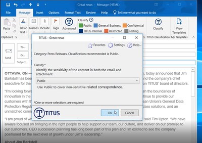 Deploying machine learning as part of an organization’s data protection strategy can provide critical assistance users need to apply the proper safeguards to data they’ve created without adding friction to their day-to-day activities. (CNW Group/Titus International Inc.)