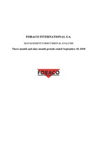 Foraco MDA Q3 2018 (CNW Group/Foraco International SA)