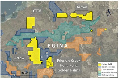 Figure 1. Location map of Pacton tenements in the Egina Area. (CNW Group/Pacton Gold Inc.)