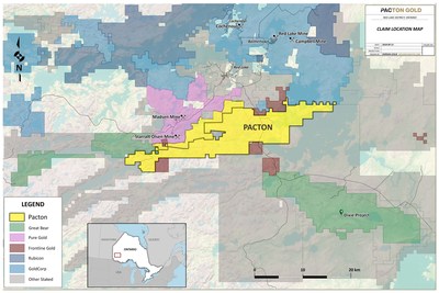 Figure 2.  Location map of Pacton claims in Red Lake area (CNW Group/Pacton Gold Inc.)
