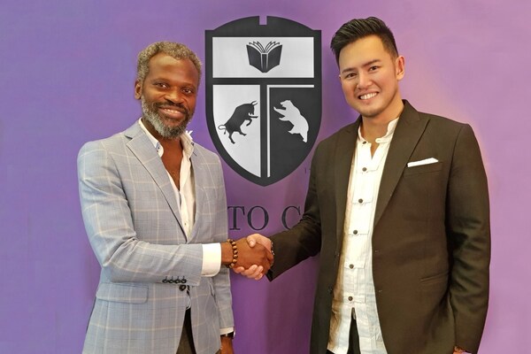 John Kamara, Chevalier of the 'Ordre des Arts et Technologies', with Herbert Sim, Founder of Crypto Chain University.