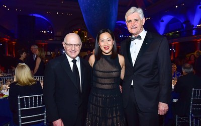 Double Helix Medal honorees Dr. Larry Norton and Dr. Priscilla Chan, and CSHL President and CEO Dr. Bruce Stillman. Photo Credit: Sean Zanni/PMC/PMC