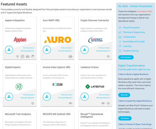 The Blue Prism Digital Exchange gives customers a one-stop shop and direct access to artificial intelligence (AI), cognitive and disruptive technologies, helping deliver intelligent automation capabilities with just a few clicks of a mouse. The Blue Prism Digital Exchange gives customers a one-stop shop and direct access to artificial intelligence (AI), cognitive and disruptive technologies, helping deliver intelligent automation capabilities with just a few clicks of a mouse.
