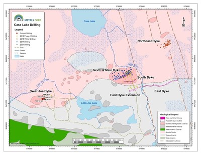 Figure 2 Case Lake Property showing the location of West Joe Dyke, Main Dyke, East and Northeast Dyke drilling. (CNW Group/POWER METALS CORP)