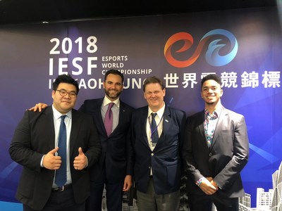(from left to right): Leopold Chung (General Secretary, IeSF), Vlad Marinescu (President, USeF), Colin Webster (President, IeSF), Lance Mudd (Sport Director, USeF)