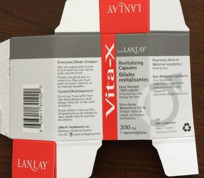 Gélules revitalisantes Vita-X (7 gélules, NPN 80053009 sur l’étiquette) (Groupe CNW/Santé Canada)