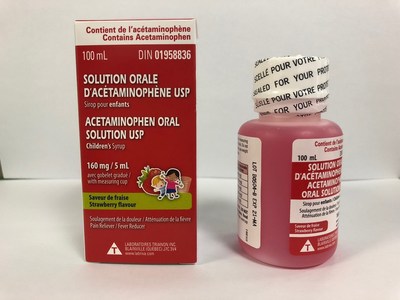 Solution orale d'actaminophne (160 mg/5 ml)  saveur de fraise pour les enfants, de marque Laboratoires Trianon Inc. (lot B0504-B) (Groupe CNW/Sant Canada)