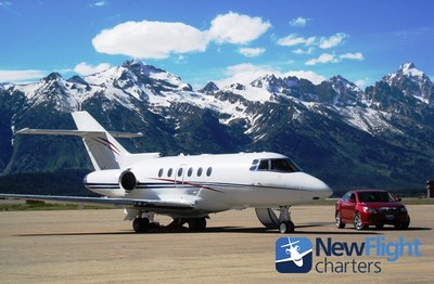 Hawker 800XP jet charter preparing for departure from Jackson Hole Airport with New Flight Charters.