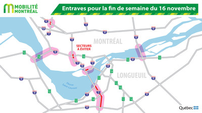 Entraves pour la fin de semaine du 16 novembre (Groupe CNW/Ministère des Transports)