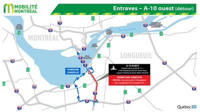 Entraves – A-10 ouest (détour) (Groupe CNW/Ministère des Transports)