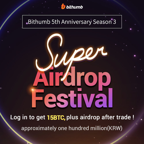 Bithumb Holds Its Fifth Anniversary Event; 15BTC Just for Logging in, Air Drop Provided Upon First Transaction
