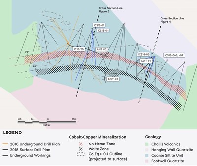 Figure 1. Bedrock geology and surface expression of cobalt-copper mineralization at Iron Creek. (CNW Group/First Cobalt Corp.)