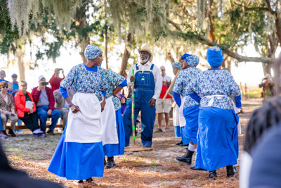 The Geechee Gullah Ring Shouters, from coastal Georgia, perform during ceremonies opening the new "Wanderer Memory Trail" Nov. 17 on Jekyll Island. The Ring Shouters - entertainers who are all descendants of enslaved Africans brought to the U.S. - epitomize a vibrant culture that survivors of the slave ship Wanderer and other illegal slave ships fostered along America's Southeastern coast.  Photo courtesy Jekyll Island Authority