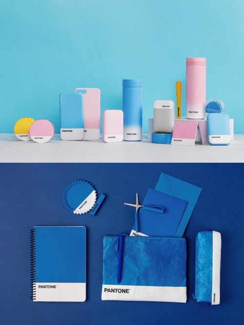Powder, blue products and dark blue stationery set of MINISO X PANTONE series.