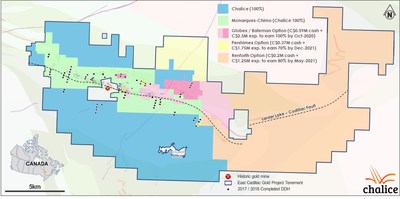 Figure 2. East Cadillac Gold Project Ownership Overview (CNW Group/Chalice Gold Mines Limited)
