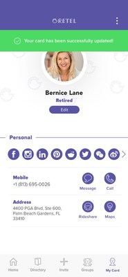 Gretel user profile with personal contact information, social links, and rideshare integration.