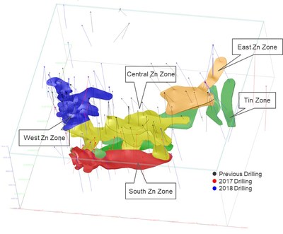 Figure 1 – 3D model of resource wireframes at Ayawilca (CNW Group/Tinka Resources Limited)