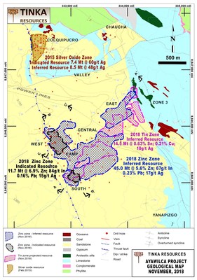 Figure 3 – Geology map and location of 2018 Mineral Resources in plan view (CNW Group/Tinka Resources Limited)